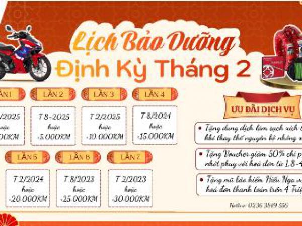 ƯU ĐÃI DỊCH VỤ THÁNG 2 - KIỂM TRA ĐỊNH KỲ – BƯỚC NHỎ GIỮ XE BỀN ĐẸP 